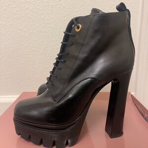 Black Platform Lace-Up Ankle Boots